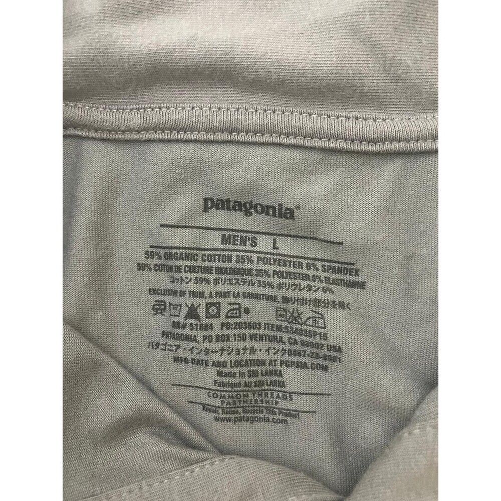 Patagonia Men's Polo Large Gray Shirt Organic Cotton Yellow Stitch Trim  V Neck - Picture 5 of 9